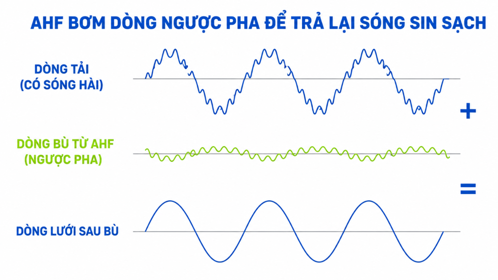 Nguyên lý Active Harmonic Filter bơm dòng ngược pha triệt tiêu sóng hài
