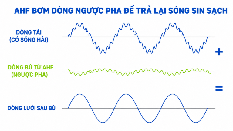 Nguyên lý Active Harmonic Filter bơm dòng ngược pha triệt tiêu sóng hài